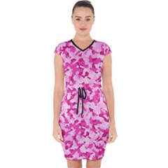 Standard Pink Camouflage Army Military Girl Funny Pattern Capsleeve Drawstring Dress  by snek