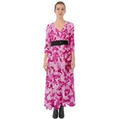 Standard Pink Camouflage Army Military Girl Funny Pattern Button Up Boho Maxi Dress by snek