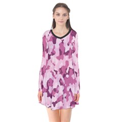 Standard Violet Pink Camouflage Army Military Girl Long Sleeve V-neck Flare Dress by snek