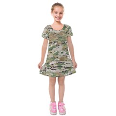 Wood Camouflage Military Army Green Khaki Pattern Kids  Short Sleeve Velvet Dress by snek