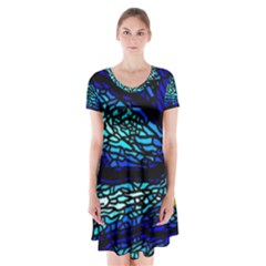 Sea Fans Diving Coral Stained Glass Short Sleeve V-neck Flare Dress by Pakrebo