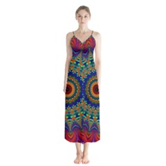 Kaleidoscope Mandala Pattern Button Up Chiffon Maxi Dress by Pakrebo