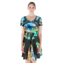 Cathedral Sagrada Família Barcelona Short Sleeve V-neck Flare Dress by Pakrebo