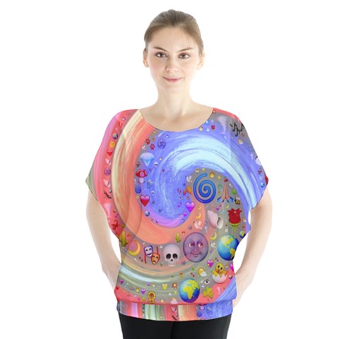 Swirl Vortex Emoji Cyclone Motion Batwing Chiffon Blouse by Pakrebo