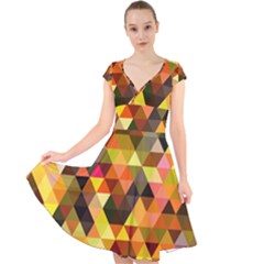 Abstract Geometric Triangles Shapes Cap Sleeve Front Wrap Midi Dress by Mariart