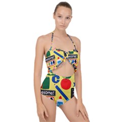 Fabric Cloth Textile Clothing Scallop Top Cut Out Swimsuit by Pakrebo