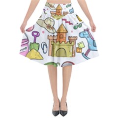 Baby Equipment Child Sketch Hand Flared Midi Skirt by Pakrebo