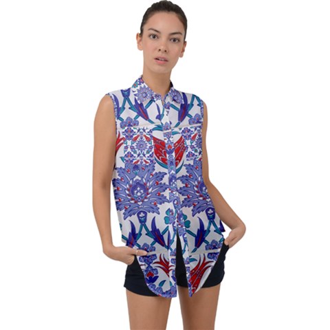 Art Artistic Ceramic Colorful Sleeveless Chiffon Button Shirt by Pakrebo