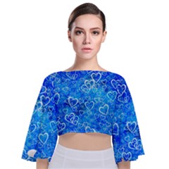 Valentine Heart Love Blue Tie Back Butterfly Sleeve Chiffon Top by Mariart