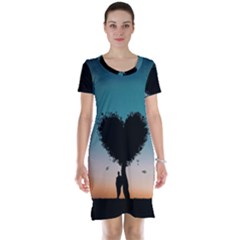 Tree Heart At Sunset Short Sleeve Nightdress by WensdaiAmbrose