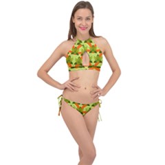 Texture Plant Herbs Herb Green Cross Front Halter Bikini Set by Pakrebo