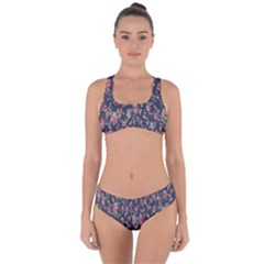 Polka Dotted Rosebuds Criss Cross Bikini Set by retrotoomoderndesigns