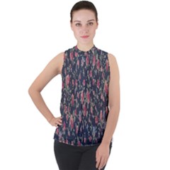 Polka Dotted Rosebuds Mock Neck Chiffon Sleeveless Top by retrotoomoderndesigns
