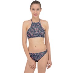Polka Dotted Rosebuds Racer Front Bikini Set by retrotoomoderndesigns