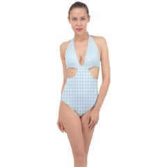 Blue Gingham Halter Front Plunge Swimsuit by retrotoomoderndesigns