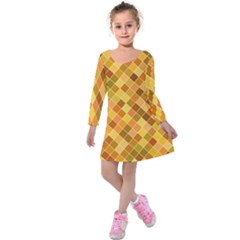 Square Pattern Diagonal Kids  Long Sleeve Velvet Dress by Mariart