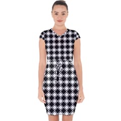 Square Diagonal Pattern Capsleeve Drawstring Dress  by Mariart