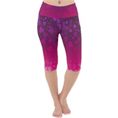 Purple Pink Hearts  Lightweight Velour Cropped Yoga Leggings by LoolyElzayat