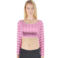 Pink Gingham Long Sleeve Crop Top by retrotoomoderndesigns