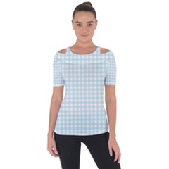 Blue Gingham Shoulder Cut Out Short Sleeve Top by retrotoomoderndesigns