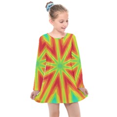 Kaleidoscope Background Star Kids  Long Sleeve Dress by Mariart