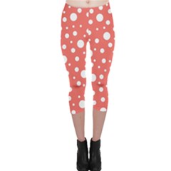 Polka Dot On Living Coral Capri Leggings  by LoolyElzayat
