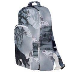 Awesome Black And White Wolf In The Dark Night Double Compartment Backpack by FantasyWorld7