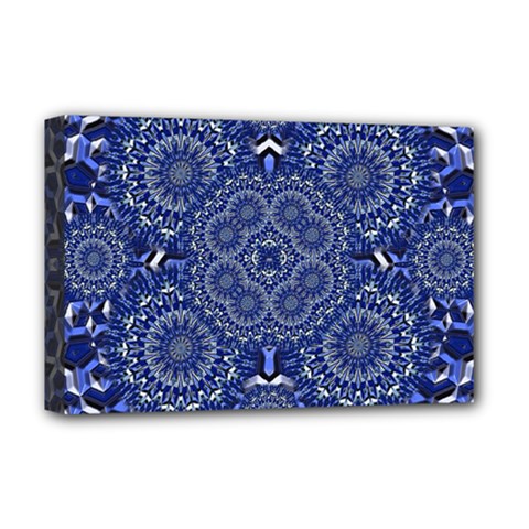 Farbenpracht Kaleidoscope Blue Deluxe Canvas 18  X 12  (stretched) by Pakrebo