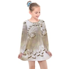 Flora Flowers Background Leaf Kids  Long Sleeve Dress by Mariart