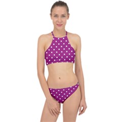 Fuschia Polka Dot Racer Front Bikini Set by retrotoomoderndesigns