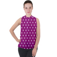 Fuschia Polka Dot Mock Neck Chiffon Sleeveless Top by retrotoomoderndesigns