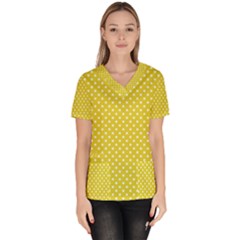 Yellow Polka Dot Women s V-neck Scrub Top by retrotoomoderndesigns