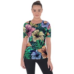 Hibiscus Dream Shoulder Cut Out Short Sleeve Top by retrotoomoderndesigns