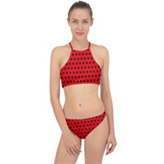 Red Black Polka Dots Racer Front Bikini Set by retrotoomoderndesigns