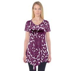 Magenta And White Abstract Print Pattern Short Sleeve Tunic  by dflcprintsclothing