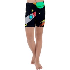 Planet Rocket Space Stars Kids  Lightweight Velour Capri Yoga Leggings by Wegoenart