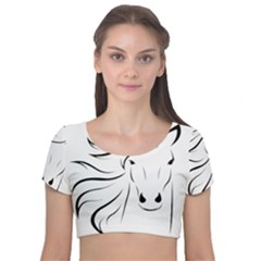 Animal Equine Face Horse Velvet Short Sleeve Crop Top  by Wegoenart