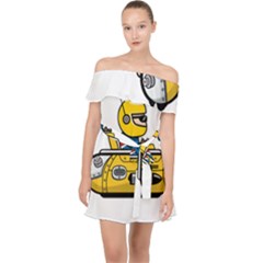Cartoon Space Racer Galaxy Science Off Shoulder Chiffon Dress by Wegoenart