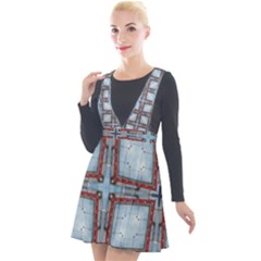 Pattern Cross Geometric Shape Plunge Pinafore Velour Dress by Pakrebo