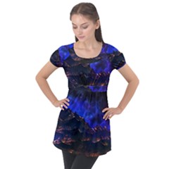 Landscape Sci Fi Alien World Puff Sleeve Tunic Top by Pakrebo