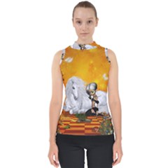 Wonderful Unicorn With Fairy Mock Neck Shell Top by FantasyWorld7