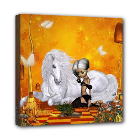 Wonderful Unicorn With Fairy Mini Canvas 8  X 8  (stretched) by FantasyWorld7