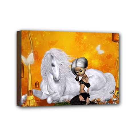 Wonderful Unicorn With Fairy Mini Canvas 7  X 5  (stretched) by FantasyWorld7