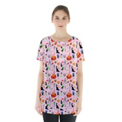 Halloween Treats Pattern Pink Skirt Hem Sports Top by snowwhitegirl