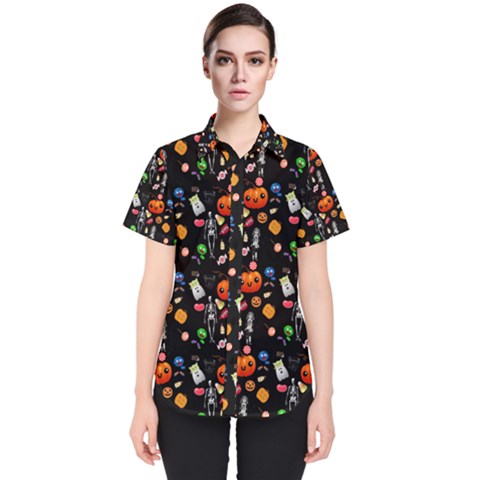 Halloween Treats Pattern Black Women s Short Sleeve Shirt by snowwhitegirl