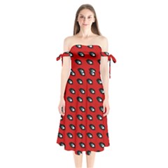 Eyes Red Shoulder Tie Bardot Midi Dress by snowwhitegirl