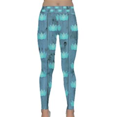 Zen Lotus Wood Wall Blue Classic Yoga Leggings by snowwhitegirl