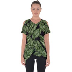Tropical Leaves On Black Cut Out Side Drop Tee by snowwhitegirl