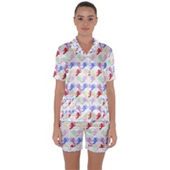 Colorful Cherubs White Satin Short Sleeve Pyjamas Set by snowwhitegirl