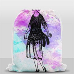 Vintage Girl Abstract Watercolor Drawstring Bag (small) by snowwhitegirl